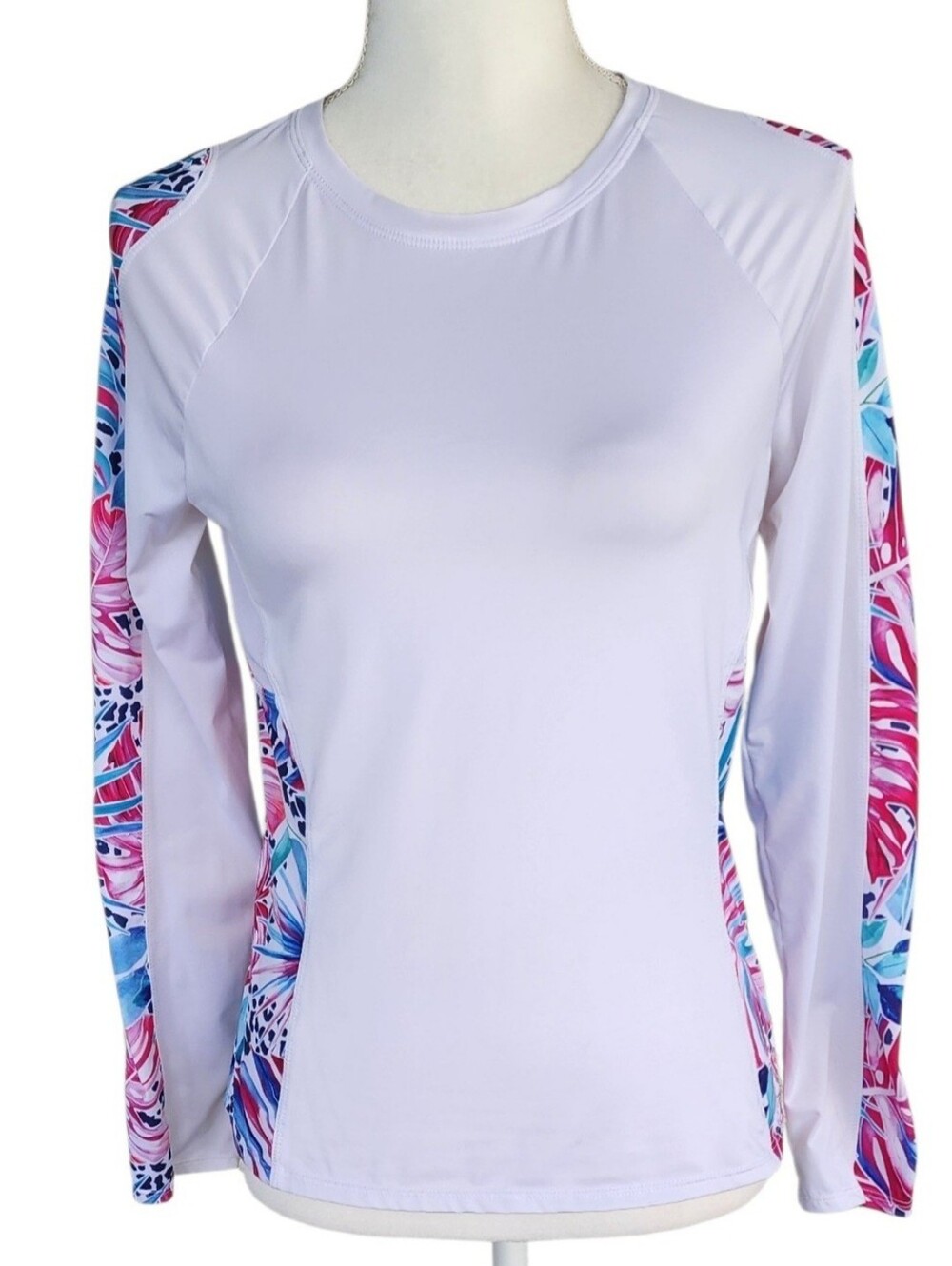 Tail White Long-Sleeve Performance Top with Pink & Blue Floral Panels - Picture 2 of 8